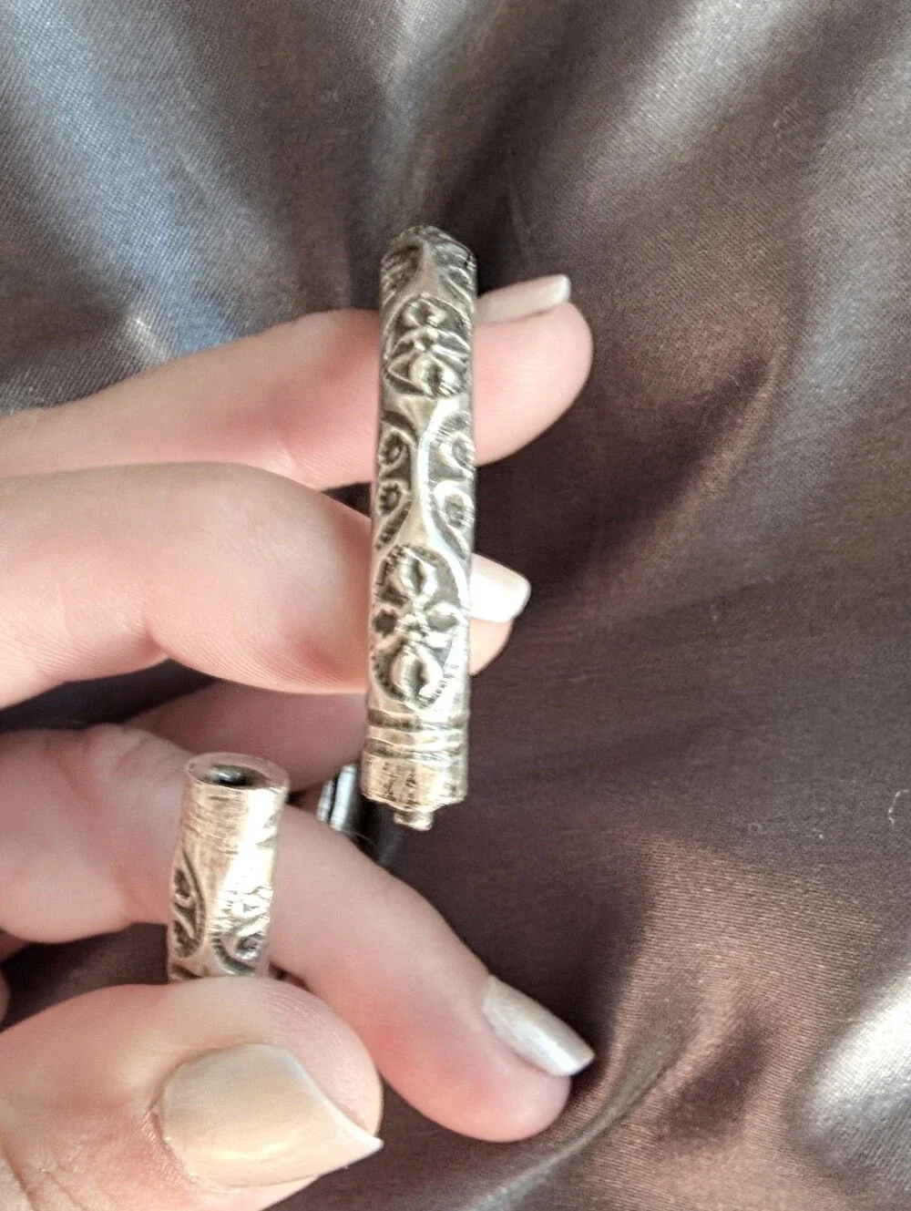 Vintage Handcrafted Old Silver Repousse hollow Cross-Floral Cuff Bracelet